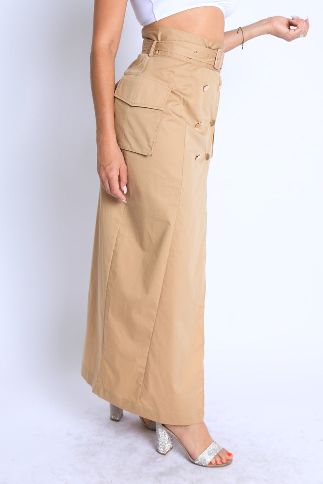 Asymmetric Pockets Detailed Maxi Skirt - Muvin 