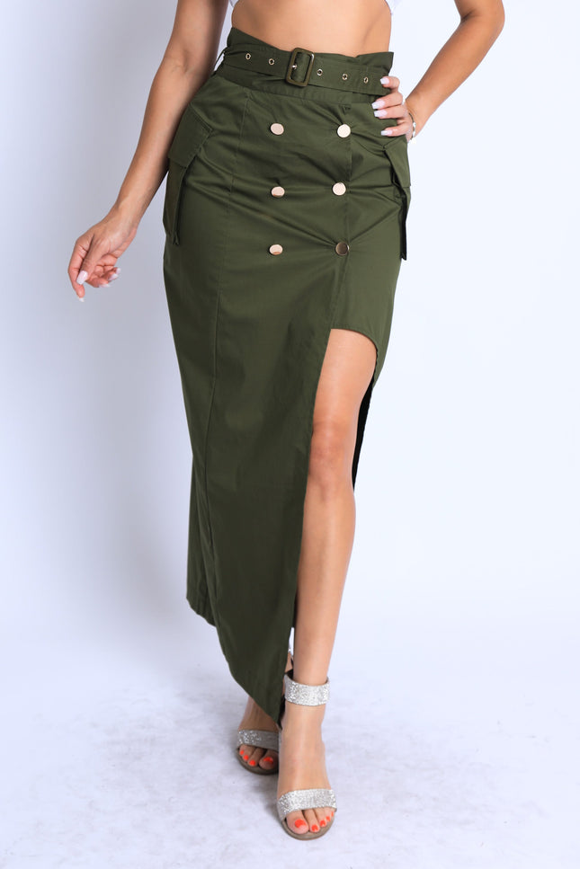 Asymmetric Pockets Detailed Maxi Skirt - Muvin 
