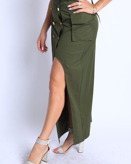 Asymmetric Pockets Detailed Maxi Skirt - Muvin 
