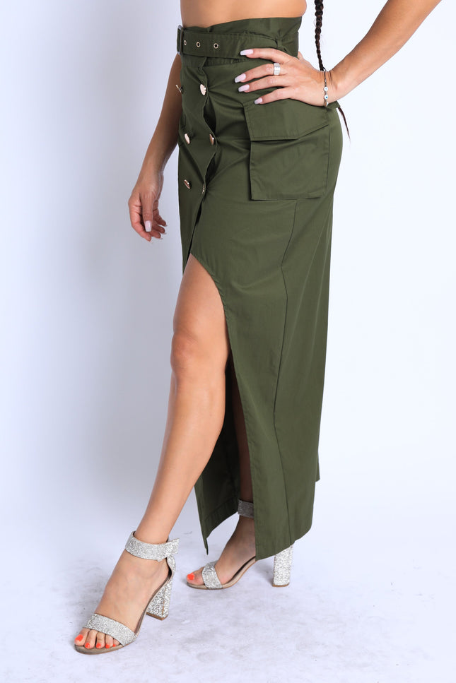 Asymmetric Pockets Detailed Maxi Skirt - Muvin 