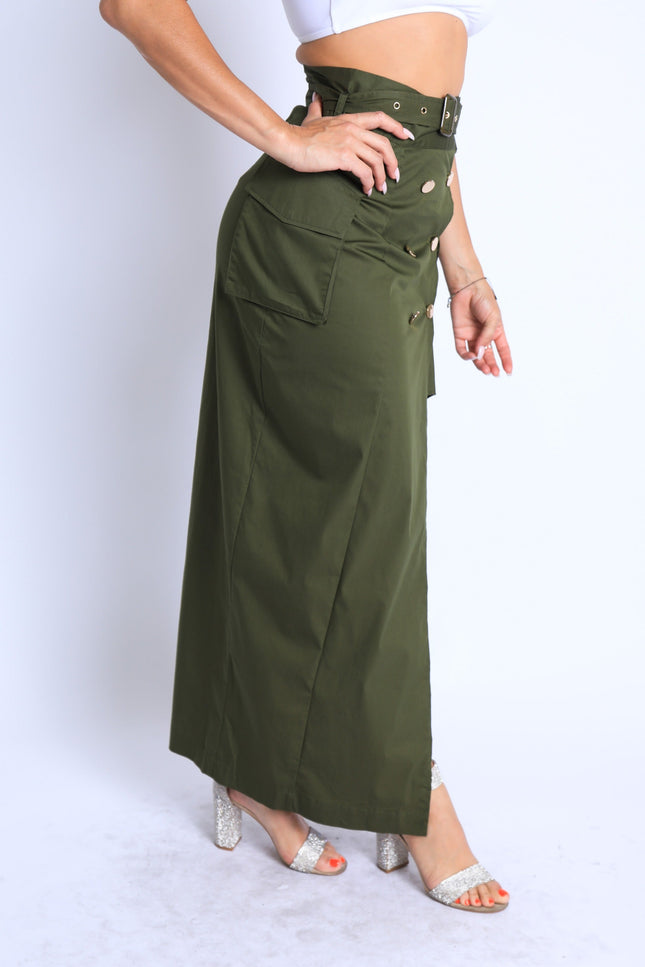 Asymmetric Pockets Detailed Maxi Skirt - Muvin 