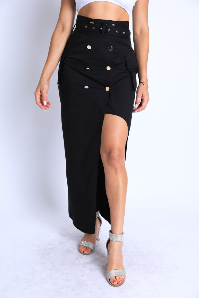 Asymmetric Pockets Detailed Maxi Skirt - Muvin 