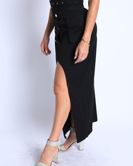 Asymmetric Pockets Detailed Maxi Skirt - Muvin 
