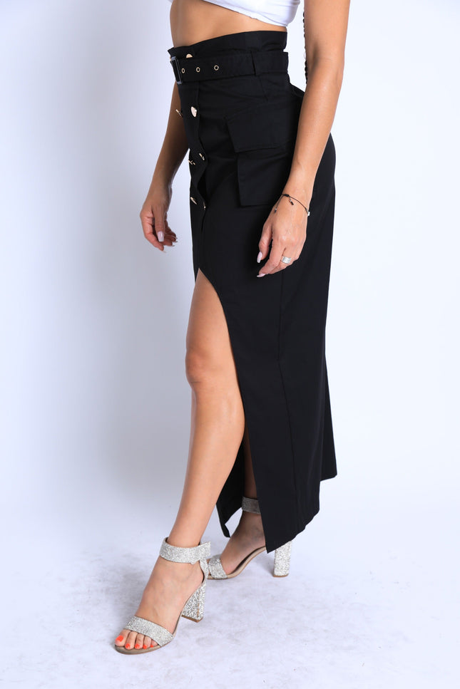 Asymmetric Pockets Detailed Maxi Skirt - Muvin 