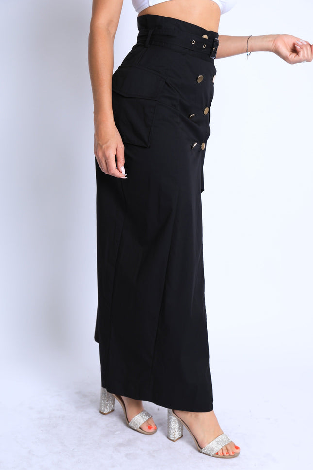 Asymmetric Pockets Detailed Maxi Skirt - Muvin 