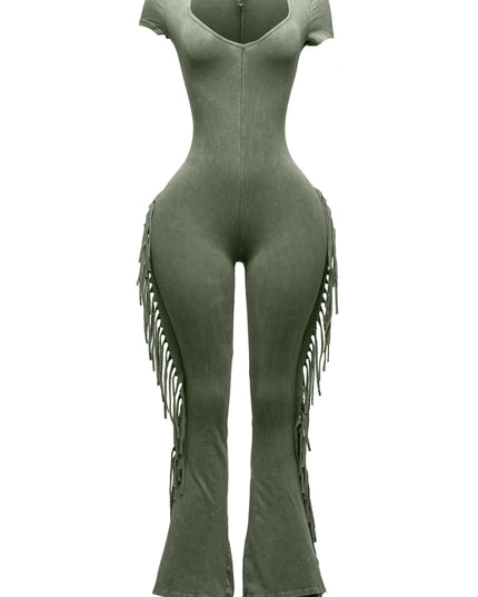 Mineral washed fringed jumpsuit - Muvin 