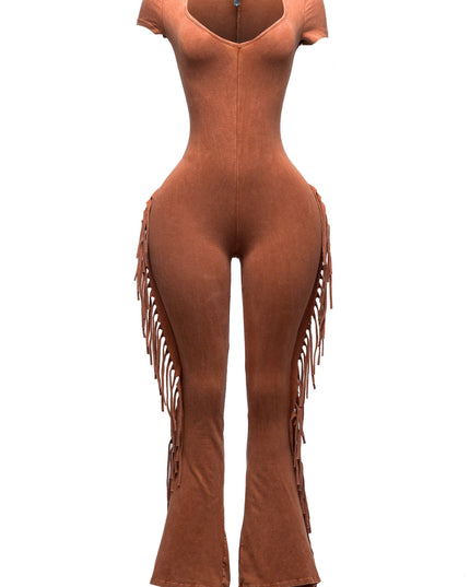 Mineral washed fringed jumpsuit - Muvin 