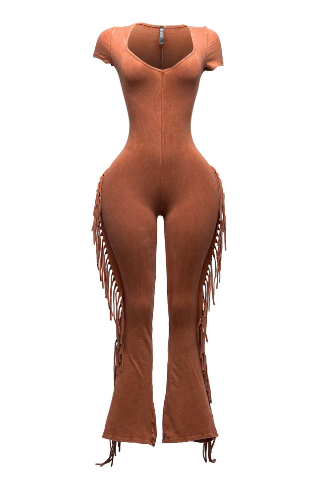 Mineral washed fringed jumpsuit - Muvin 