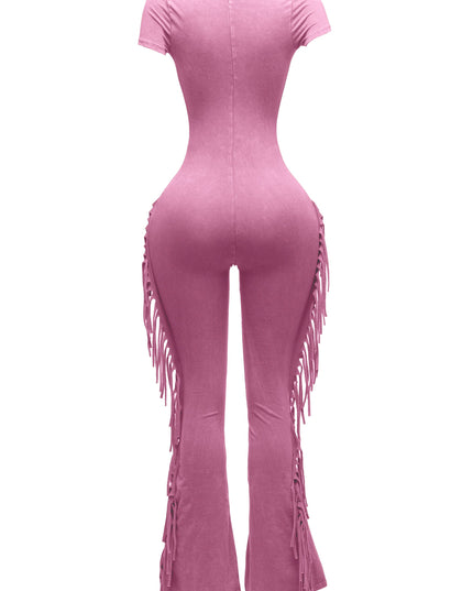 Mineral washed fringed jumpsuit - Muvin 