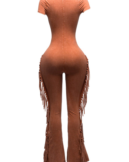Mineral washed fringed jumpsuit - Muvin 