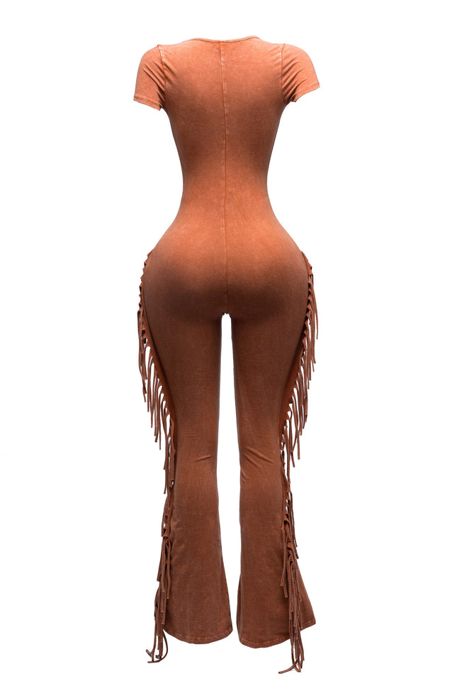 Mineral washed fringed jumpsuit - Muvin 
