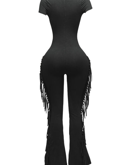 Mineral washed fringed jumpsuit - Muvin 