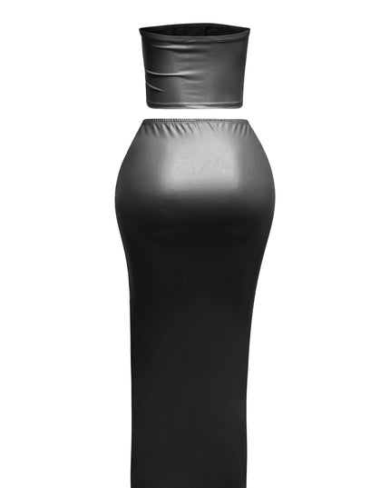 Lace up detailed tube top and maxi skirt set - Muvin 