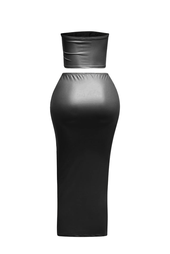 Lace up detailed tube top and maxi skirt set - Muvin 