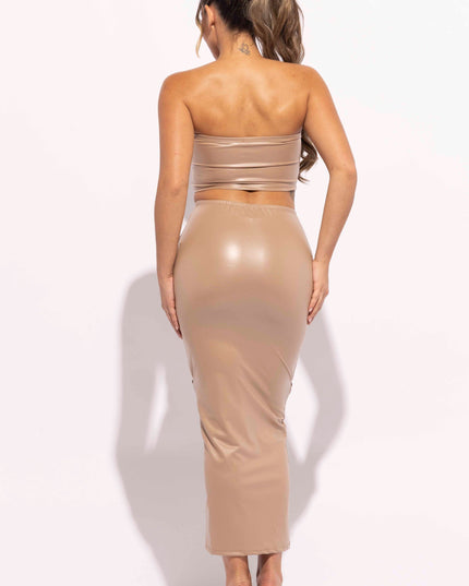 Lace up detailed tube top and maxi skirt set - Muvin 
