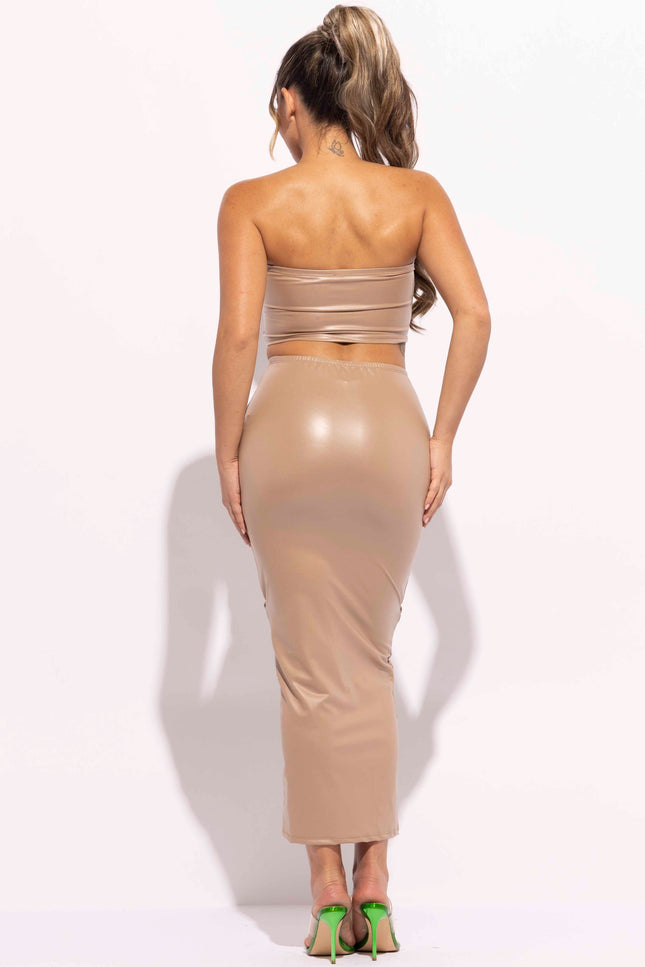 Lace up detailed tube top and maxi skirt set - Muvin 