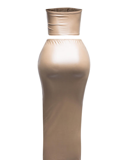 Lace up detailed tube top and maxi skirt set - Muvin 