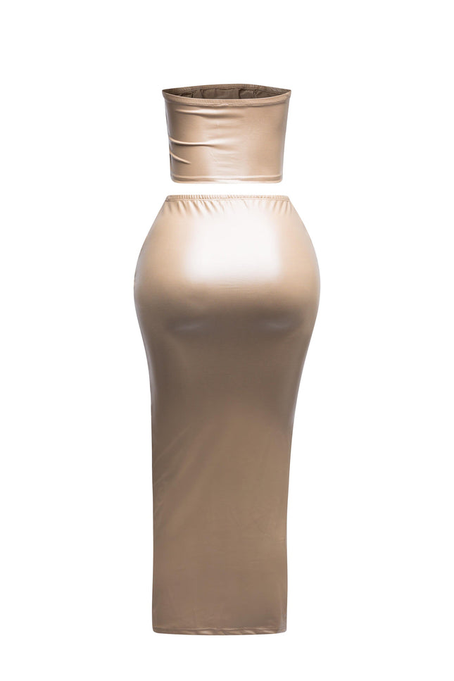 Lace up detailed tube top and maxi skirt set - Muvin 