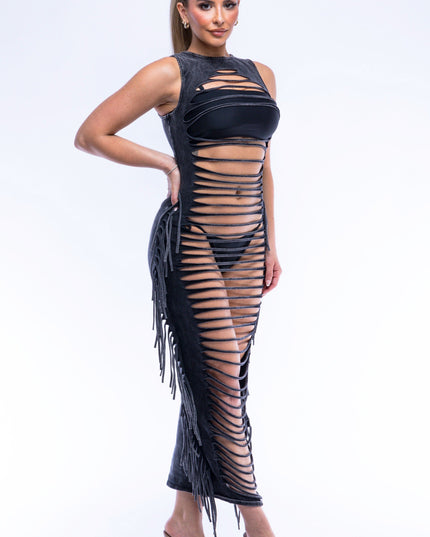 Fringe cut out maxi dress - Muvin 