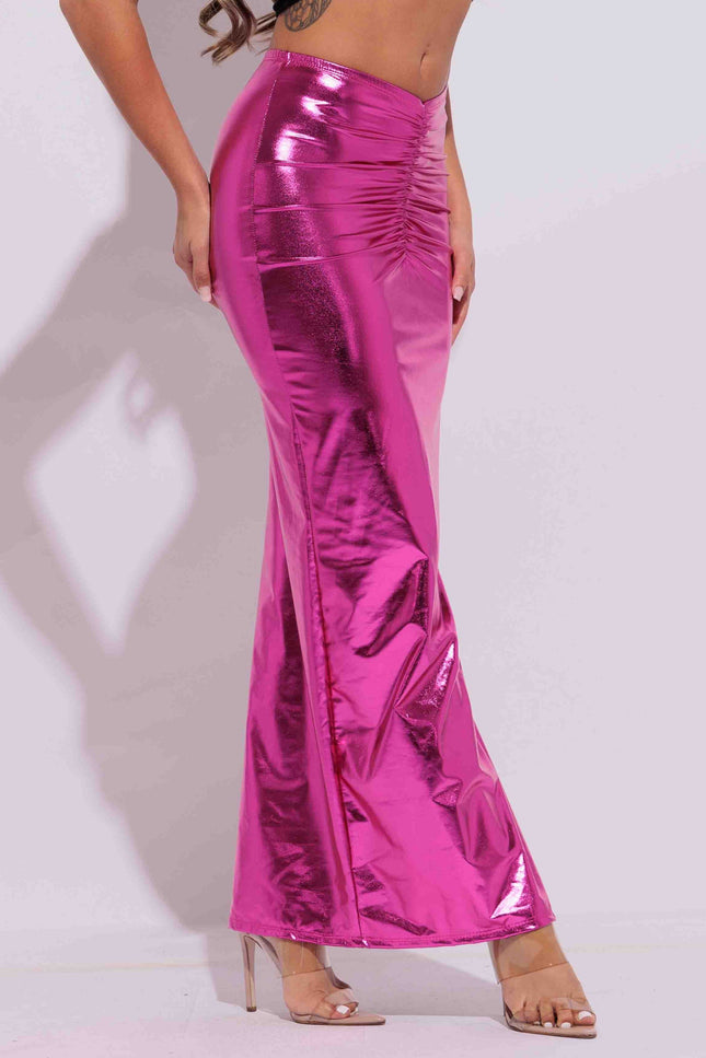 Metallic ruched maxi skirt - Muvin 