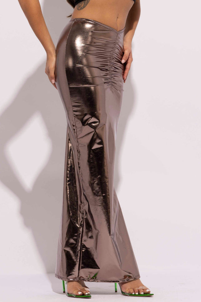 Metallic ruched maxi skirt - Muvin 