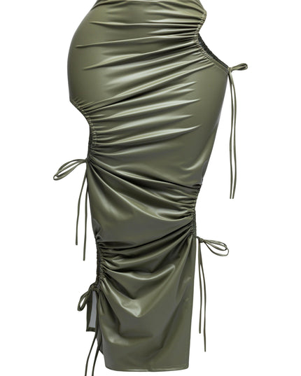 Cut out detailed PU maxi skirt - Muvin 