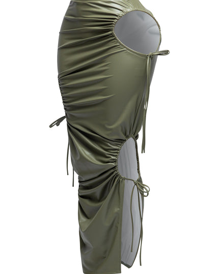 Cut out detailed PU maxi skirt - Muvin 