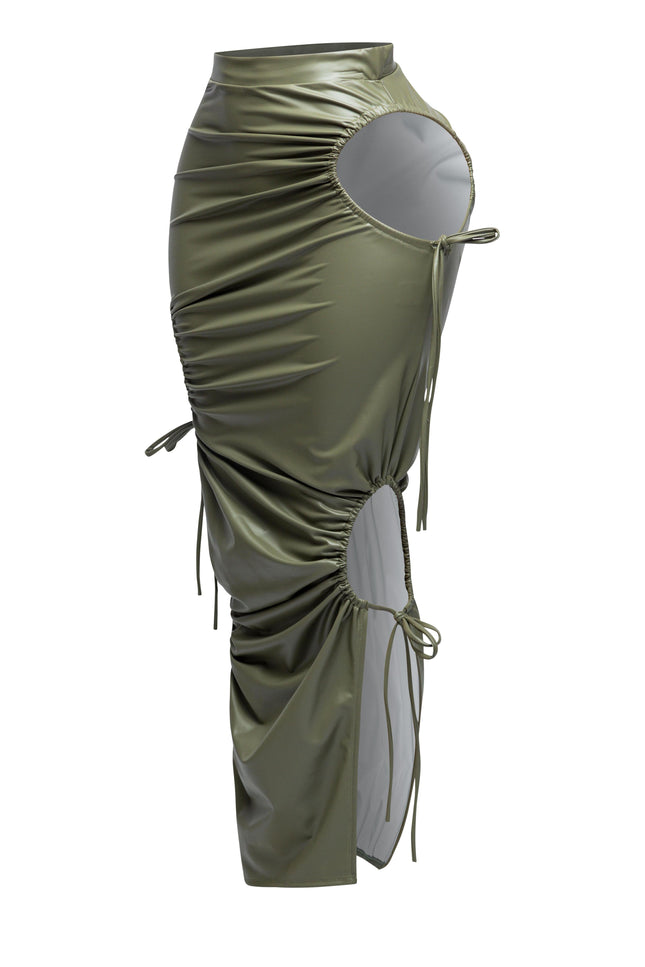 Cut out detailed PU maxi skirt - Muvin 