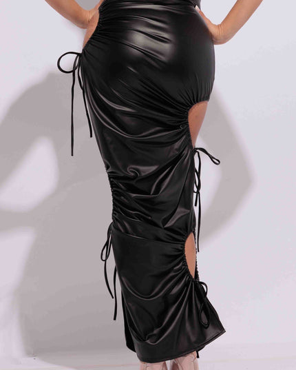 Cut out detailed PU maxi skirt - Muvin 