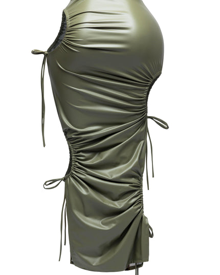 Cut out detailed PU maxi skirt - Muvin 