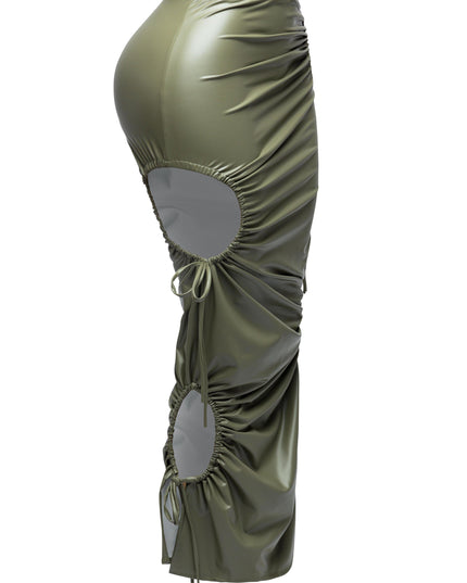 Cut out detailed PU maxi skirt - Muvin 