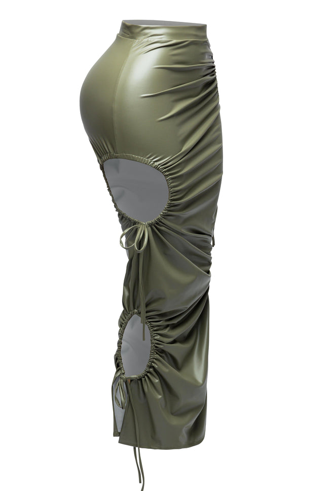 Cut out detailed PU maxi skirt - Muvin 