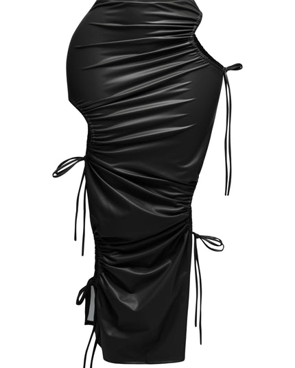 Cut out detailed PU maxi skirt - Muvin 