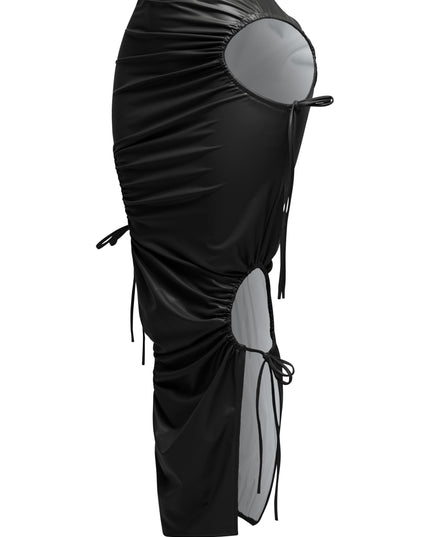 Cut out detailed PU maxi skirt - Muvin 