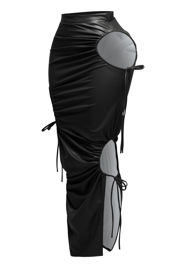 Cut out detailed PU maxi skirt - Muvin 