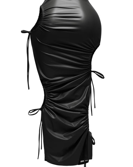 Cut out detailed PU maxi skirt - Muvin 