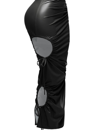 Cut out detailed PU maxi skirt - Muvin 