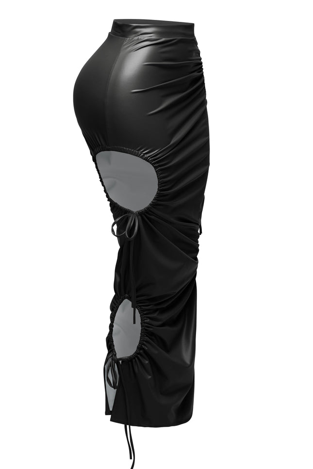 Cut out detailed PU maxi skirt - Muvin 