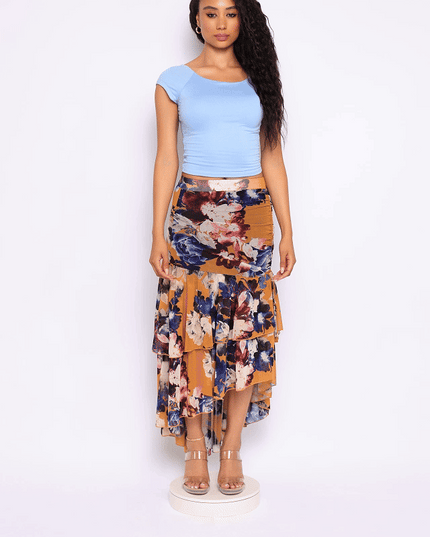 Asymmetrical hem floral skirt - Muvin 