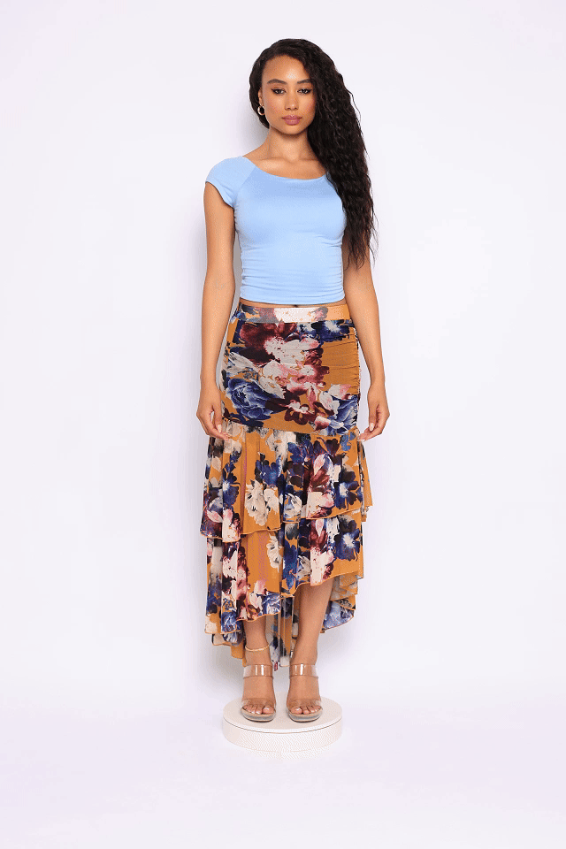 Asymmetrical hem floral skirt - Muvin 