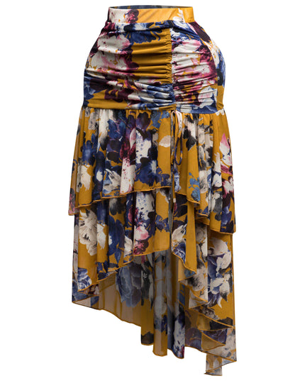 Asymmetrical hem floral skirt - Muvin 