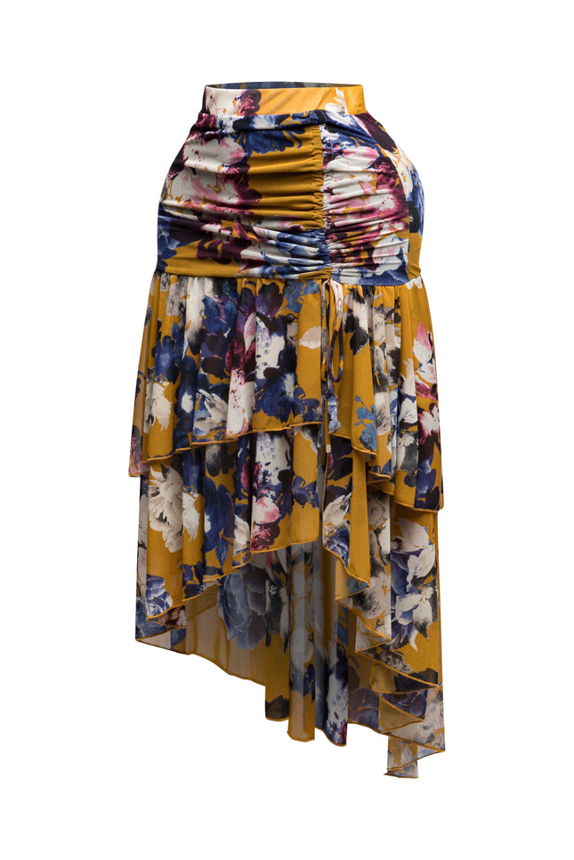Asymmetrical hem floral skirt - Muvin 
