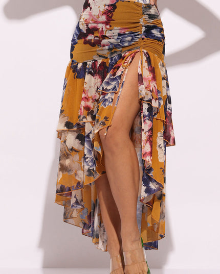 Asymmetrical hem floral skirt - Muvin 