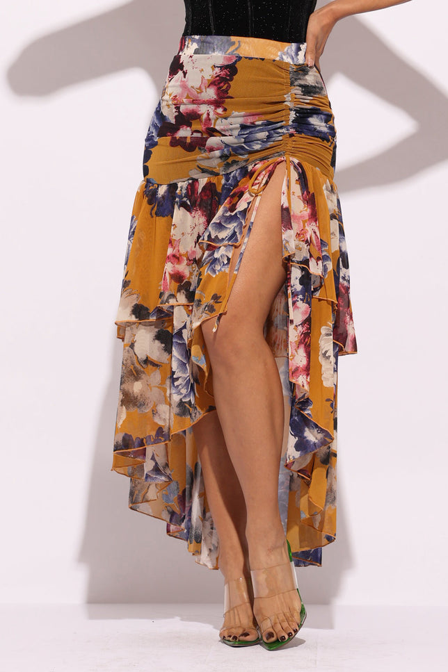 Asymmetrical hem floral skirt - Muvin 