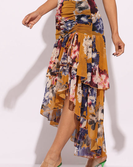 Asymmetrical hem floral skirt - Muvin 