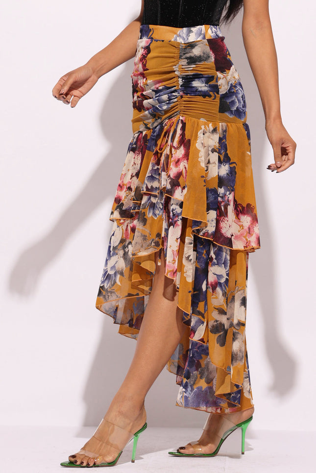 Asymmetrical hem floral skirt - Muvin 