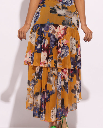 Asymmetrical hem floral skirt - Muvin 