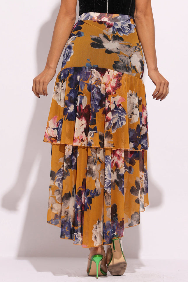 Asymmetrical hem floral skirt - Muvin 
