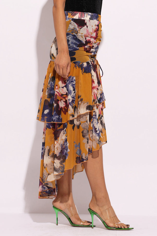 Asymmetrical hem floral skirt - Muvin 