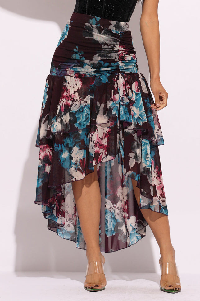 Asymmetrical hem floral skirt - Muvin 